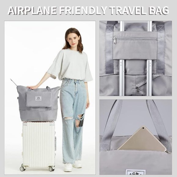 Women Waterproof Fold-able and Expandable‎ Weekender Travel Duffed Tote Bag - Picture 5 of 7